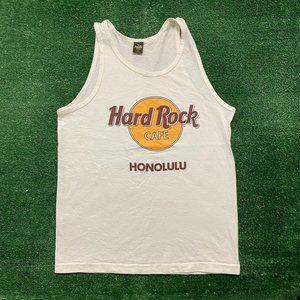 Vintage 90s Hard Rock Honolulu Tank Top Single Stitch White Hawaii Surf Beach
